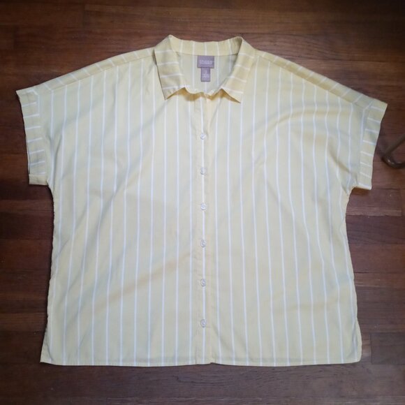 CHICO'S button down short sleeve striped shirt (2/US12) - Picture 1 of 14